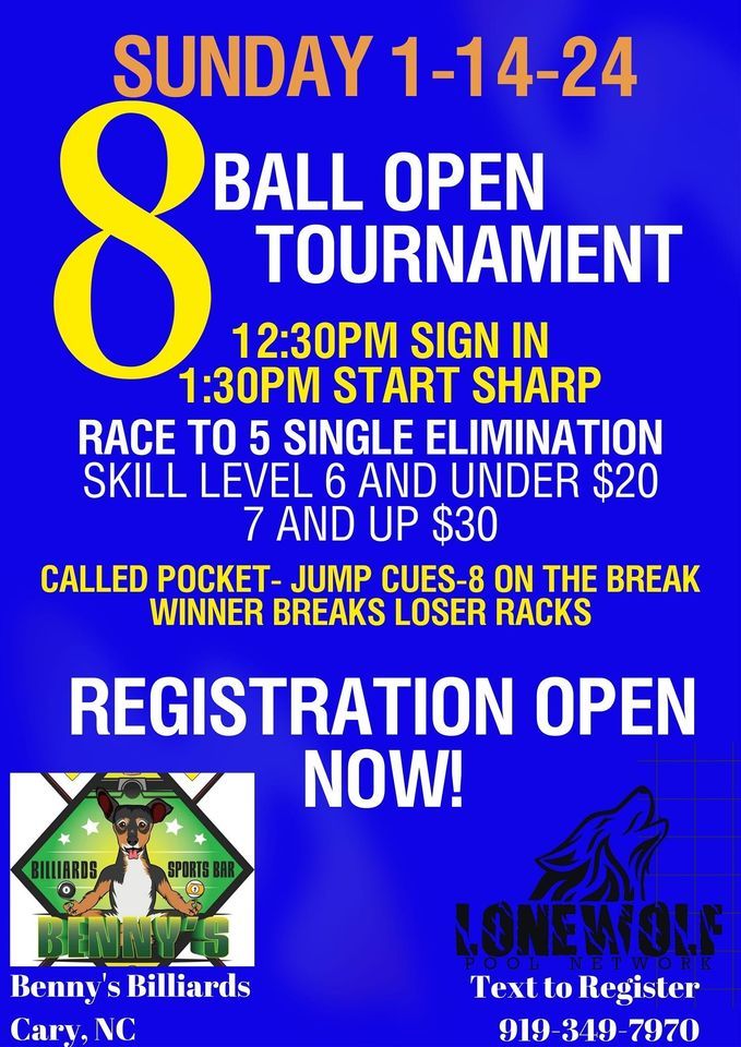 Open 8 Ball Tournament , Benny's Billiards and Sports Bar, Cary