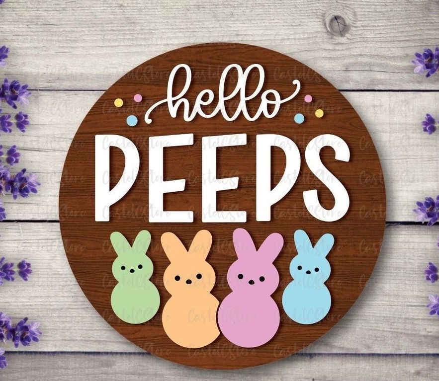 Spring hello peeps circle wood pallet paint night at Craftroots brewing