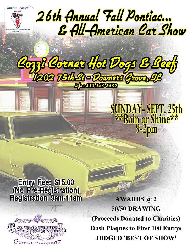 National night out in carlton!!, carlton dnr park, august 2 to august 3 26th Annual Fall Pontiac & All American Car Show, Cozzi Corner…1202 75th St - Downers Grove