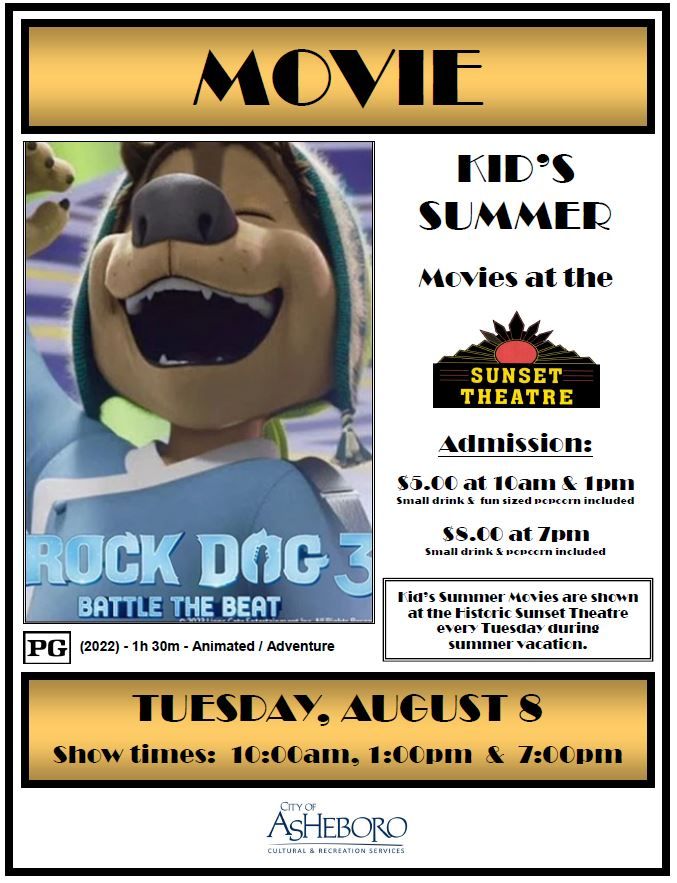 KIDS SUMMER MOVIE Rock Dog 3, Sunset Theatre Asheboro, NC, 8 August