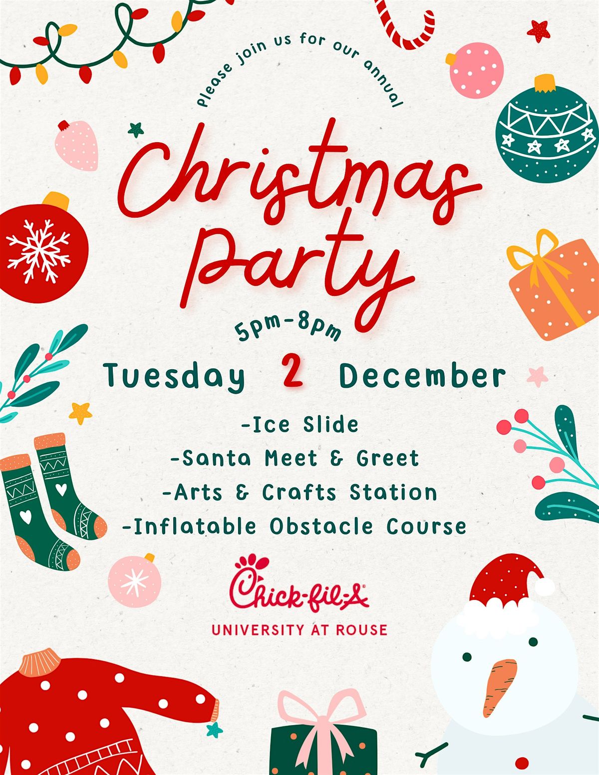 Chick-fil-A University at Rouse Christmas Party, 2 December | Event in Orlando | AllEvents