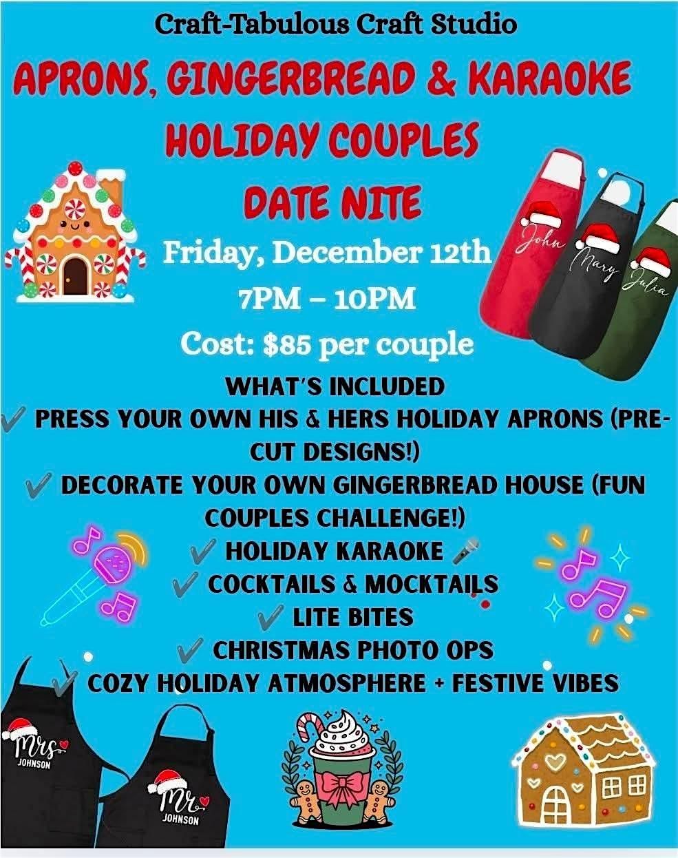 Aprons, Gingerbread and Karaoke Date Nite, 12 December | Event in Pikesville | AllEvents