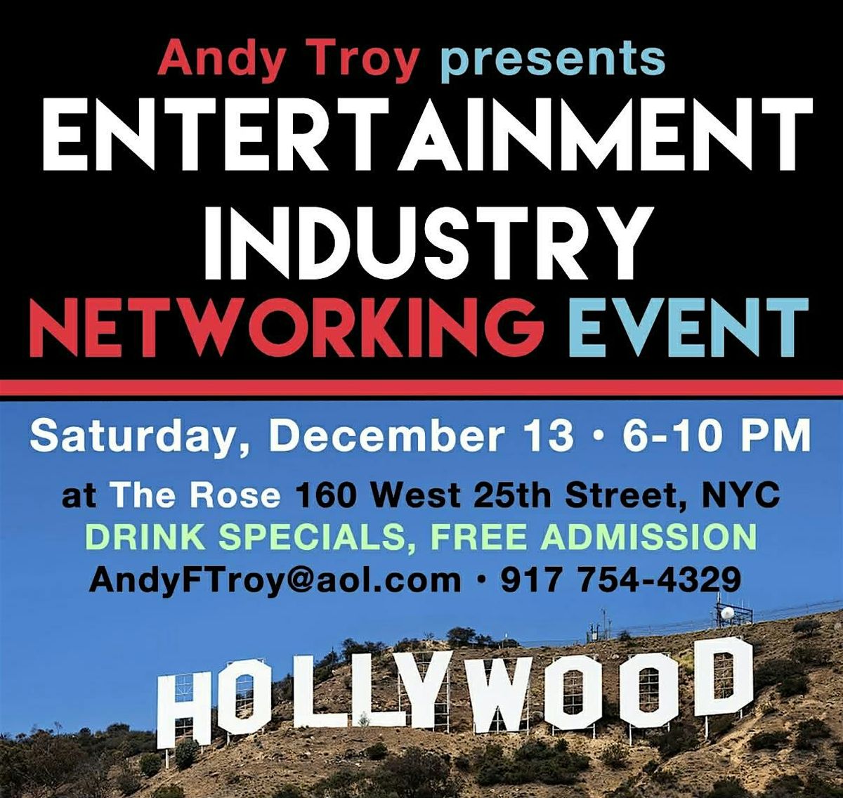 Media & Entertainment Industry Networking Event at The Rose, Free Admission, 13 December | Event in New York