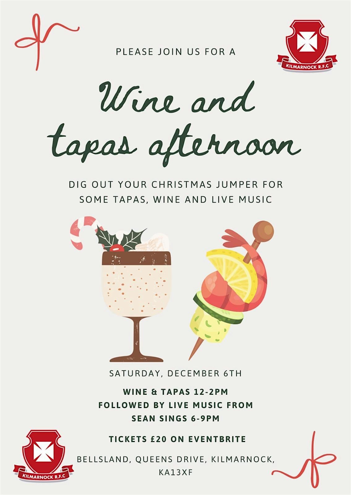 Wine & Tapas Event + Live music, 6 December | Event in Kilmarnock | AllEvents