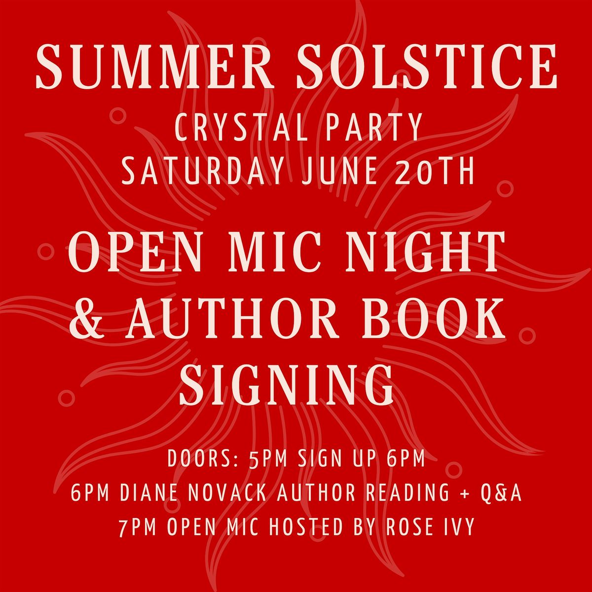 Open Mic Night & Book Signing: Summer Solstice with Diane Novack & Rose ...