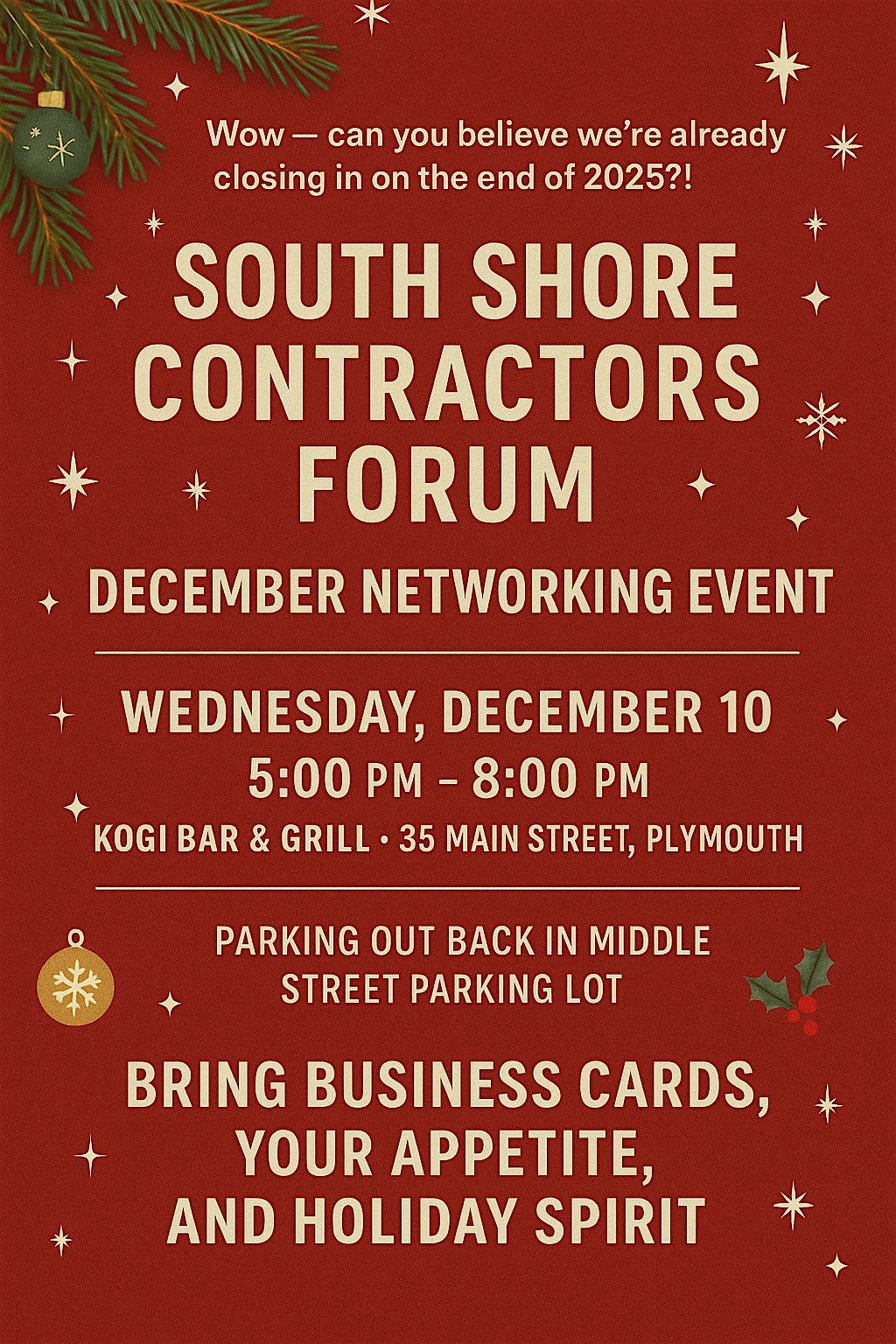 South Shore Contractor Forum Year end Meetup! | Event in Plymouth | AllEvents