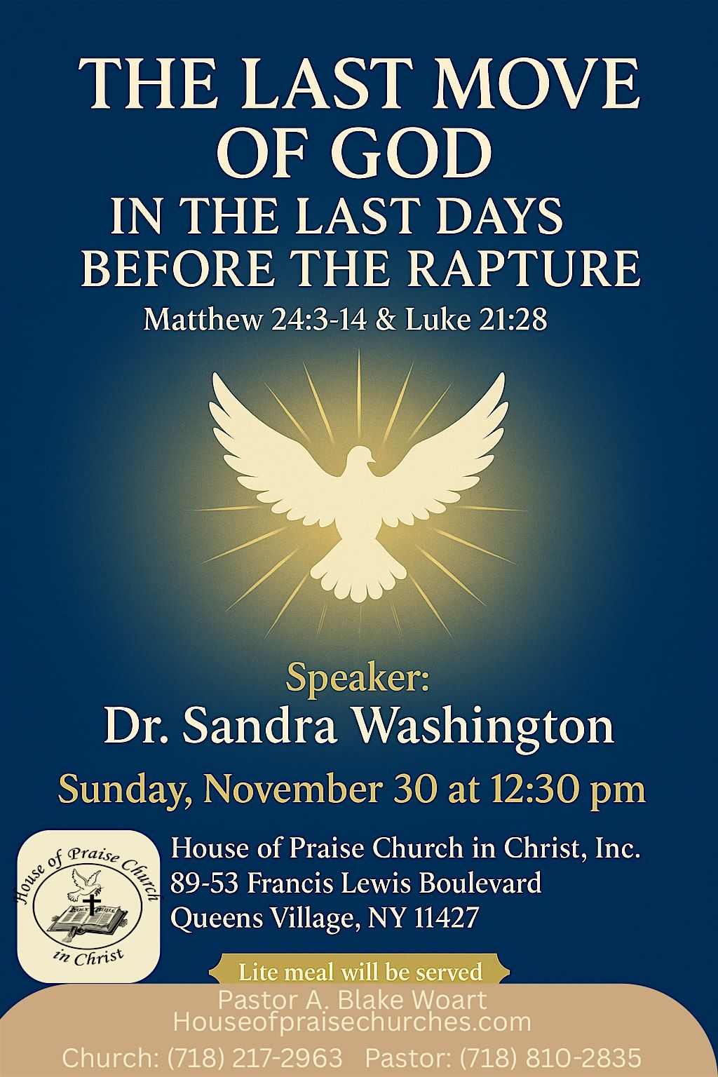 The Last Move of God in the Last Days Before the Rapture, 30 November | Event in Queens | AllEvents
