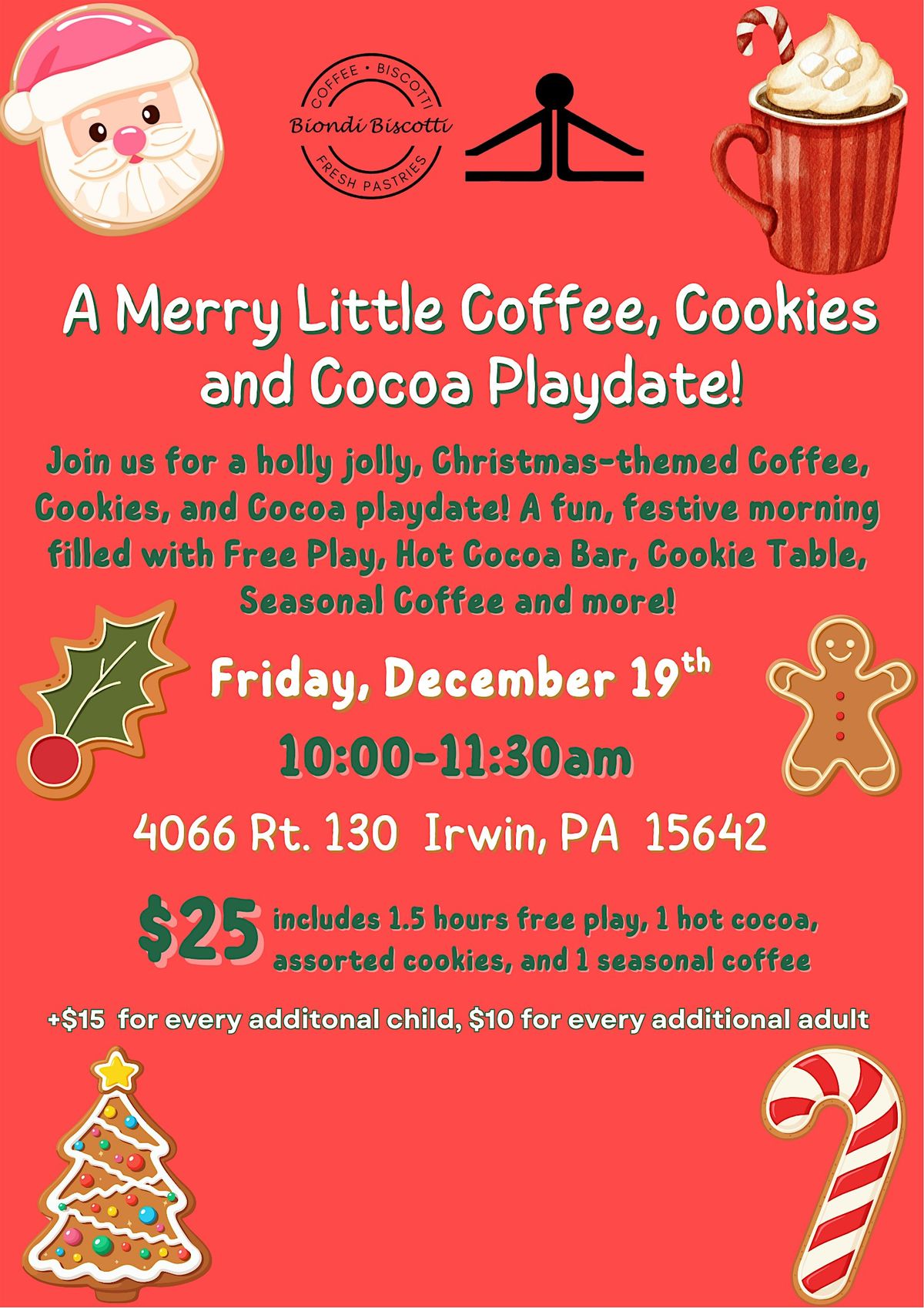 A Very Merry Coffee, Cookie and Cocoa Playdate!, 19 December | Event in Irwin | AllEvents