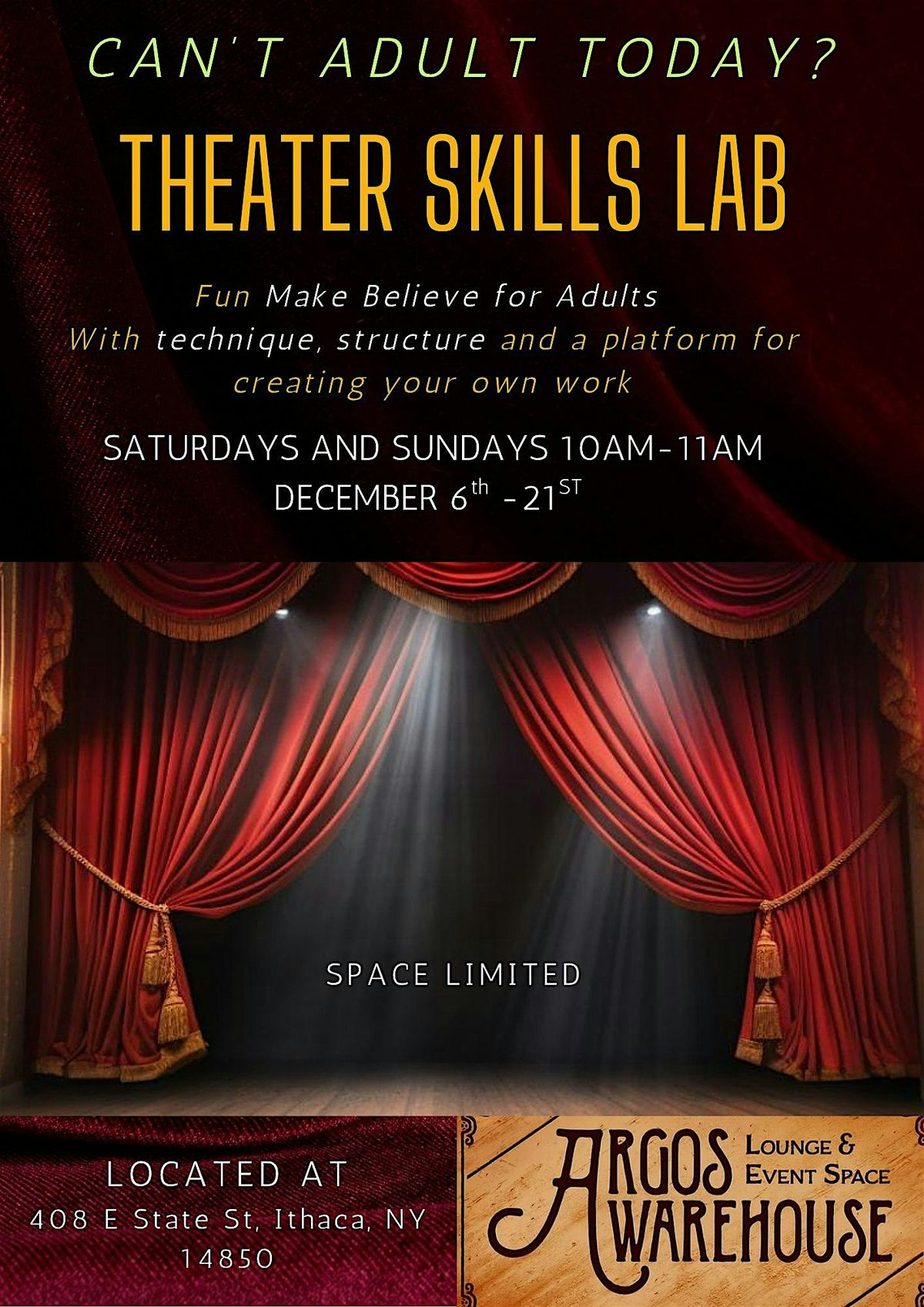 Theater Skills Lab at The Argos Warehouse for Adults, 6 December | Event in Ithaca | AllEvents