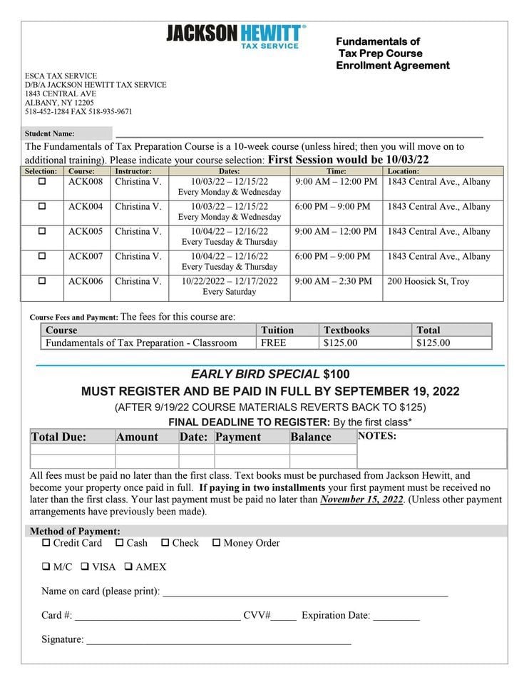 Jackson Hewitt Tax Course 120 Hoosick St, Troy, NY 121802324, United Jackson Hewitt Tax Course 120 Hoosick St, Troy, NY 121802324, United