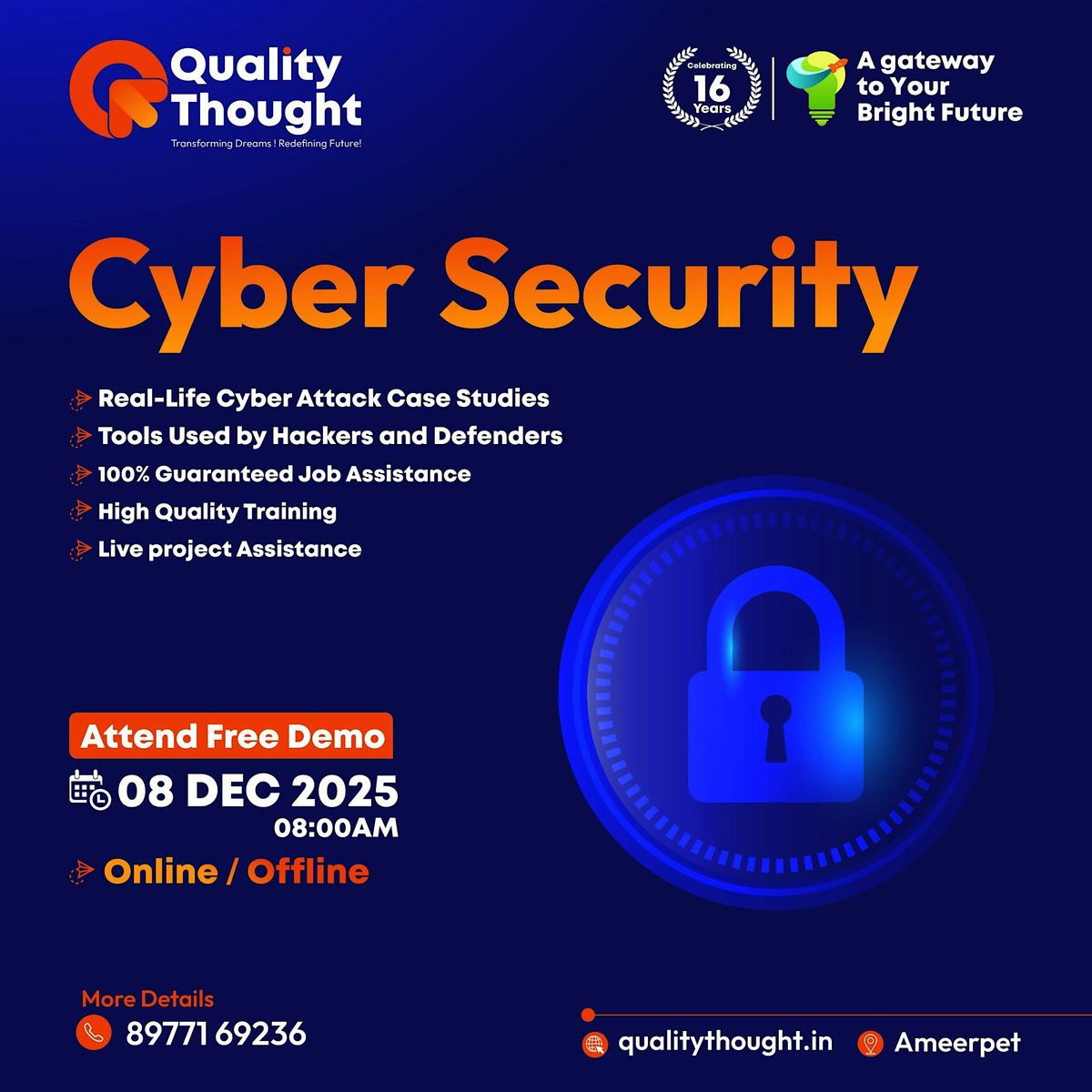 Free Demo on Cyber Security Training scheduled for 8th Dec 2025 at 08:00am, 8 December | Event in Hyderabad