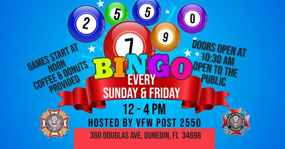 BINGO! Every Sunday & Friday at VFW Post 2550 Dunedin, VFW Post 2550