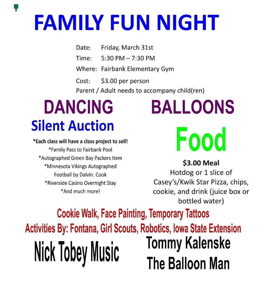 Fairbank PTO Family Fun Night!, Fairbank Elementary School, 31 March