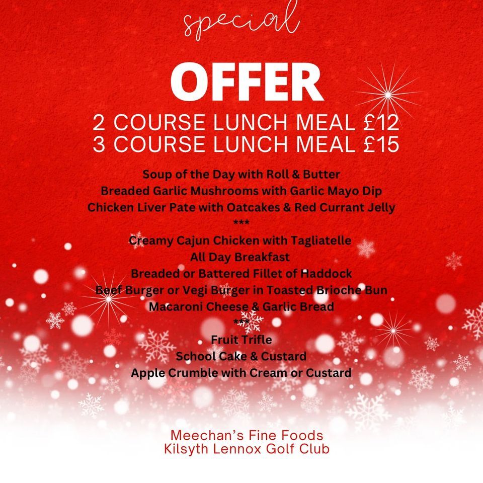 Lunch Offer, Kilsyth Lennox Golf Club, Cumbernauld, December 29 to