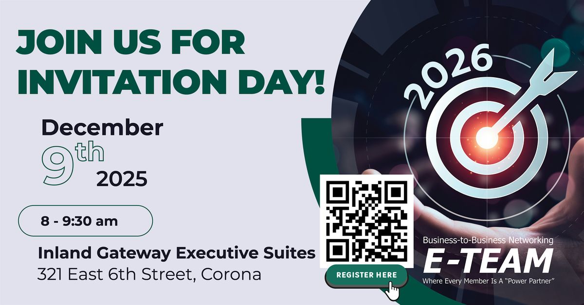 E-TEAM  Invitation Day – Grow Your Net Worth for 2026, 9 December | Event in Corona | AllEvents