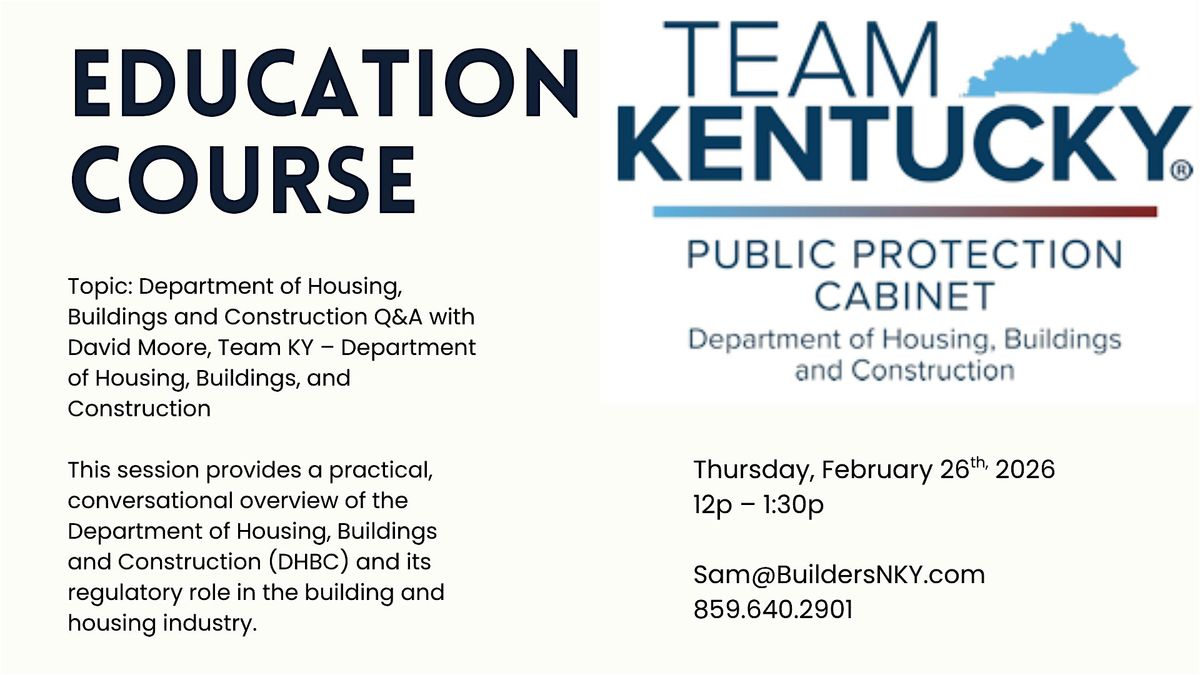 Department of Housing, Buildings and Construction Q&A, 26 February | Event in Erlanger | AllEvents
