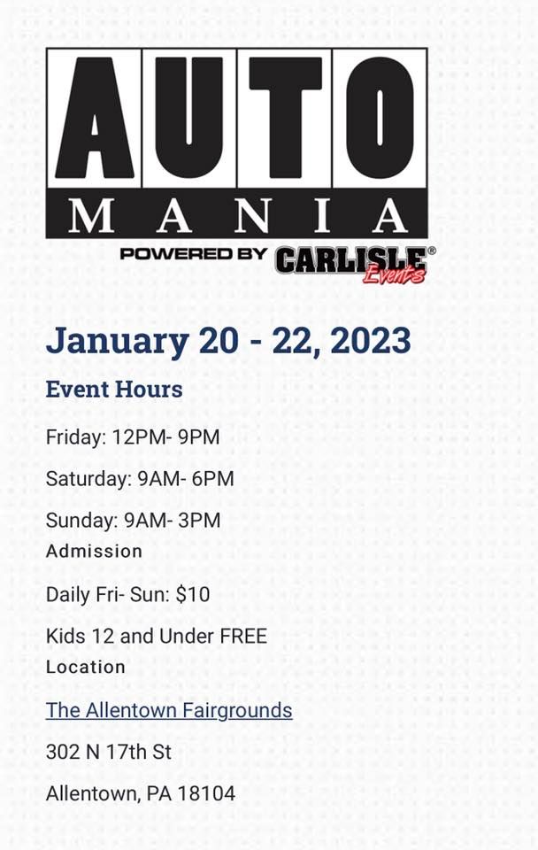 Auto Mania Allentown PA, 302 N 17th St, Allentown, PA 181045013, United States, January 20 to