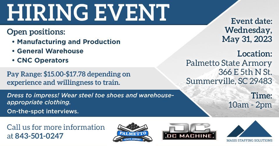 Job Fair (Summerville, SC), Palmetto State Armory, Summerville, May 31 2023  | AllEvents.in