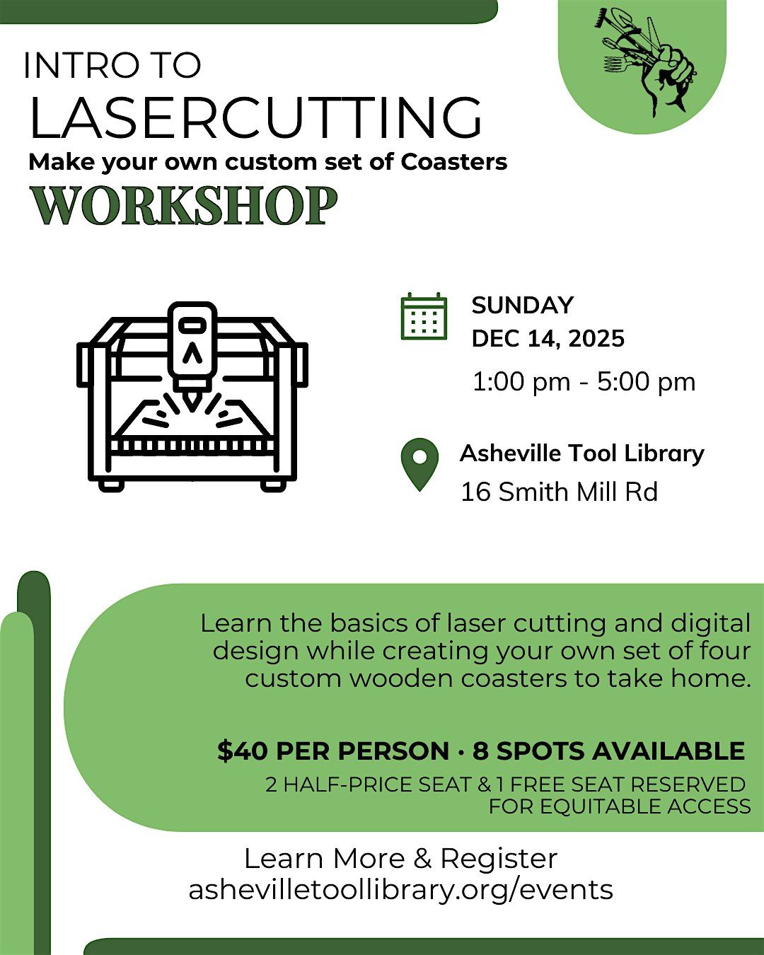 Intro to Lasercutting Workshop : Custom Set of Coasters, 14 December | Event in Asheville | AllEvents