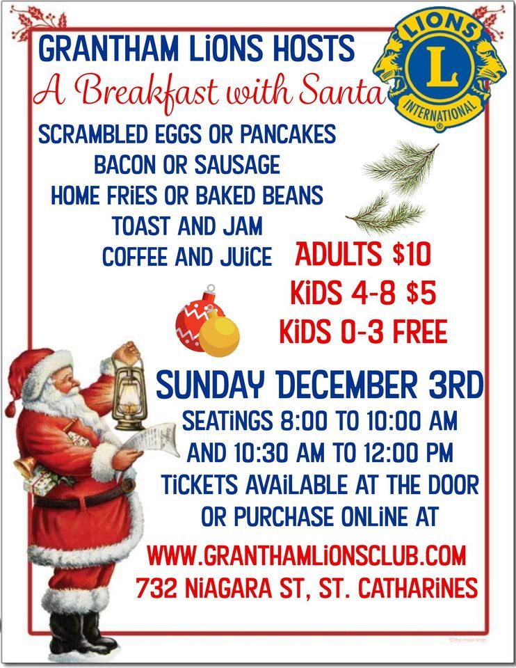 Breakfast with Santa, Grantham Lions Club, St. Catharines, December 3