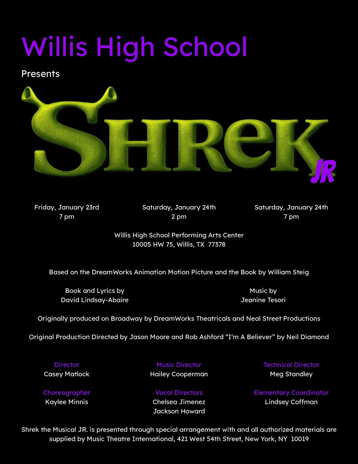 Willis High School Presents - Shrek Jr.