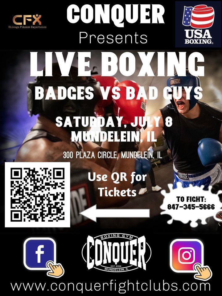 Badges Vs Bad Guys Boxing, Mundelein Village Hall, 8 July 2023