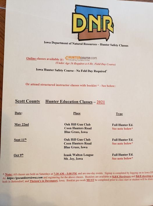 IOWA DNR Hunter Safety Class, Oak Hills Gun Club, Blue Grass, September 11  2021 | AllEvents.in