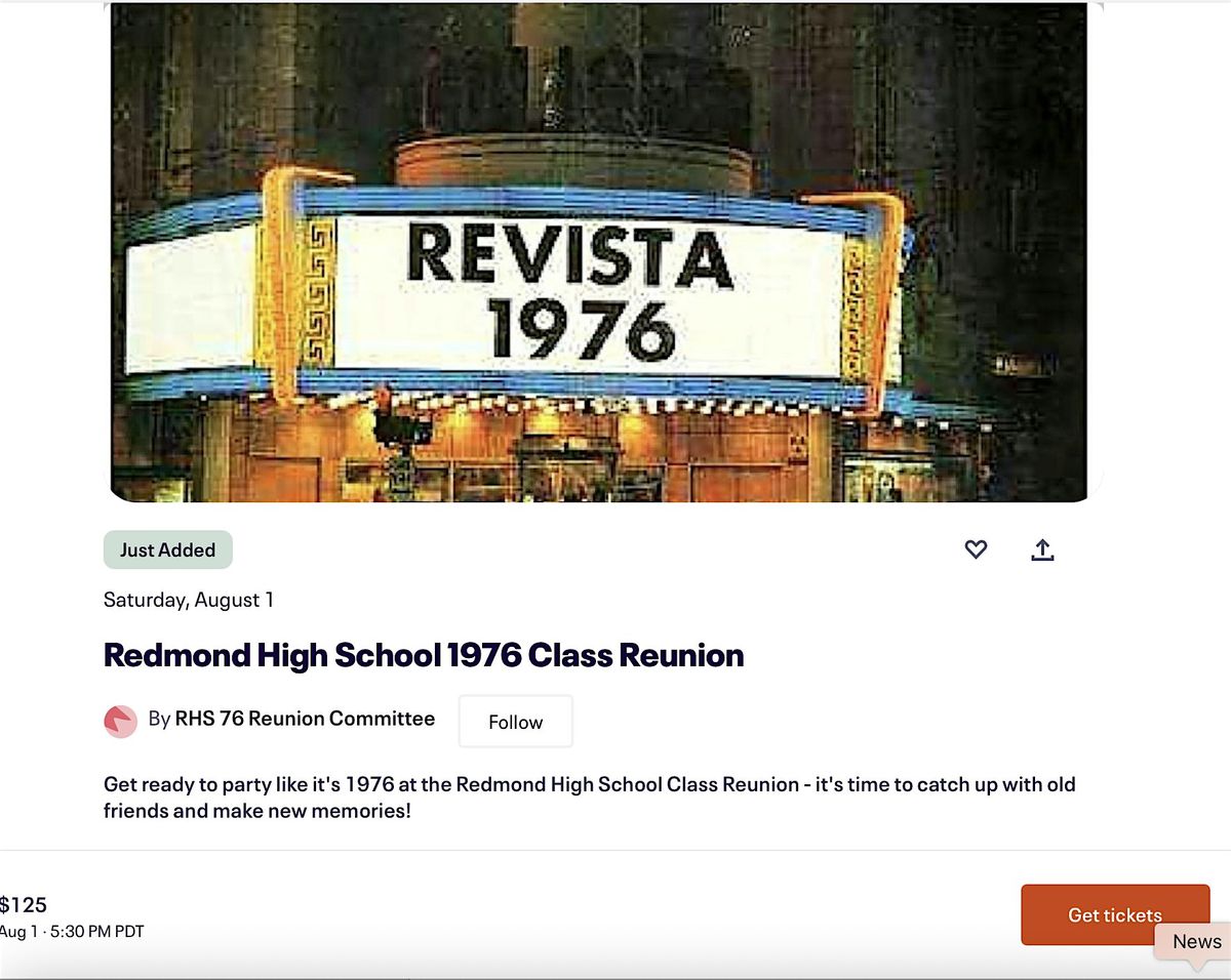 RHS  '76 50 Year Reunion, 1 August | Event in Redmond | AllEvents