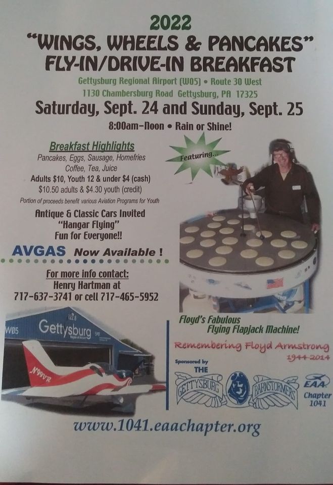 Pancake Breakfast Fly in or Drive in, Gettysburg Regional Airport