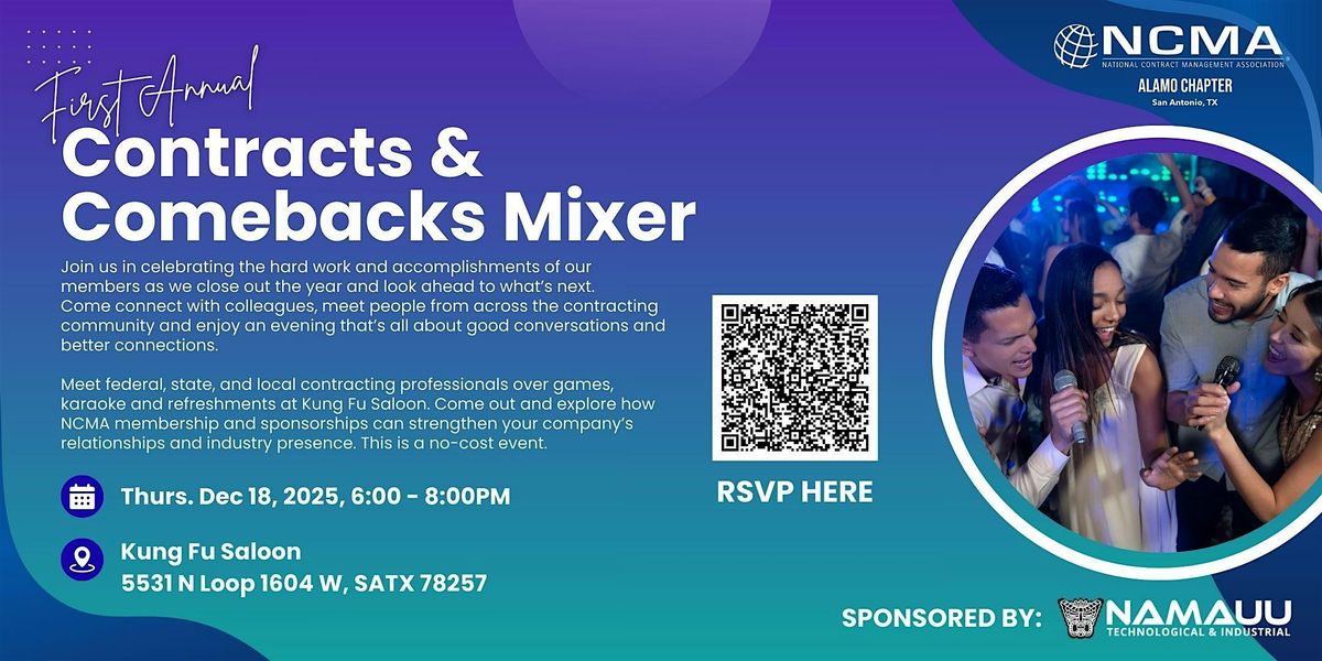 First Annual NCMA Alamo Chapter Contracts & Comebacks Mixer, 18 December | Event in San Antonio | AllEvents