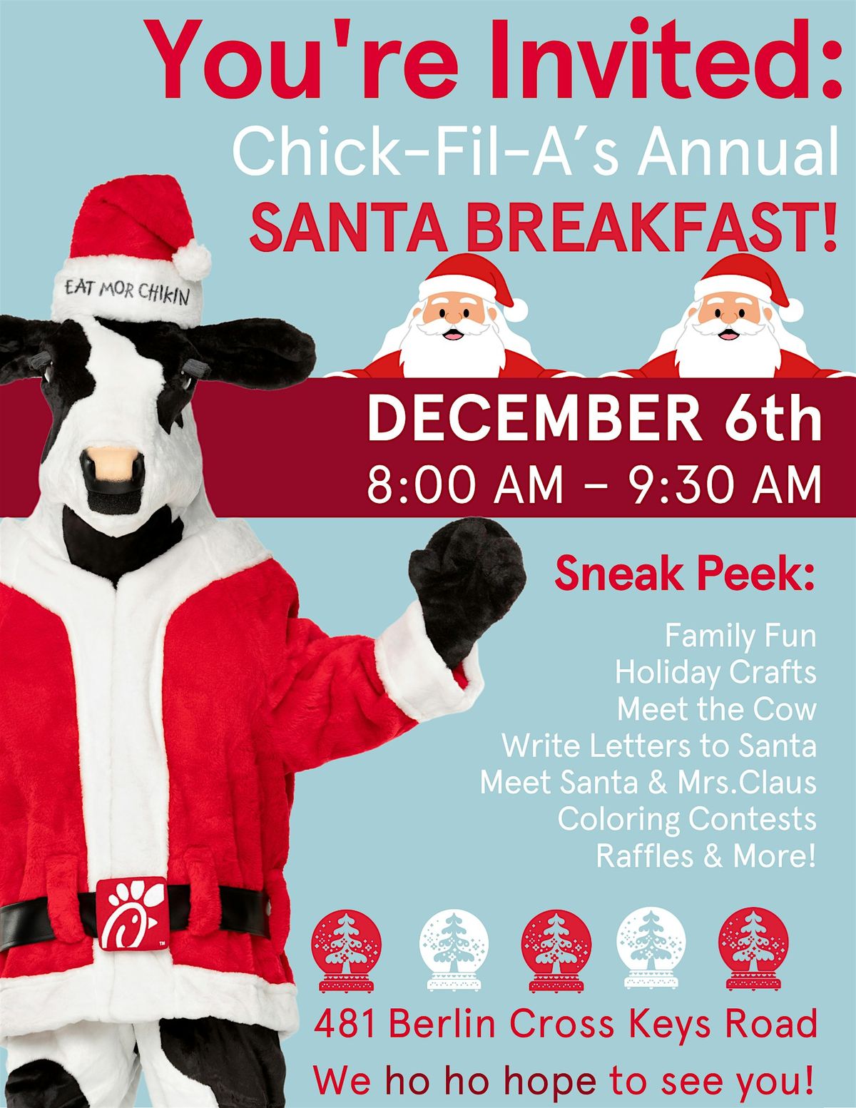 Chick-Fil-A's Annual Breakfast With Santa, 1 Ticket = 1 Table, 6 December | Event in Sicklerville | AllEvents