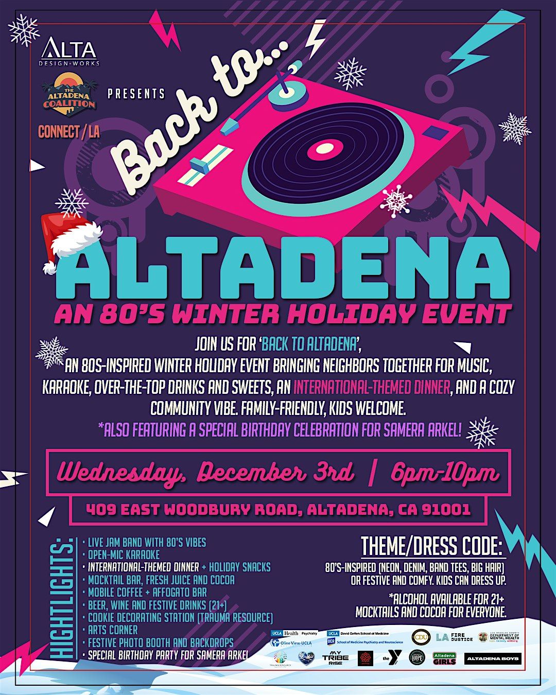 Back to Altadena “80s Themed Holiday Party”, 3 December | Event in Altadena | AllEvents