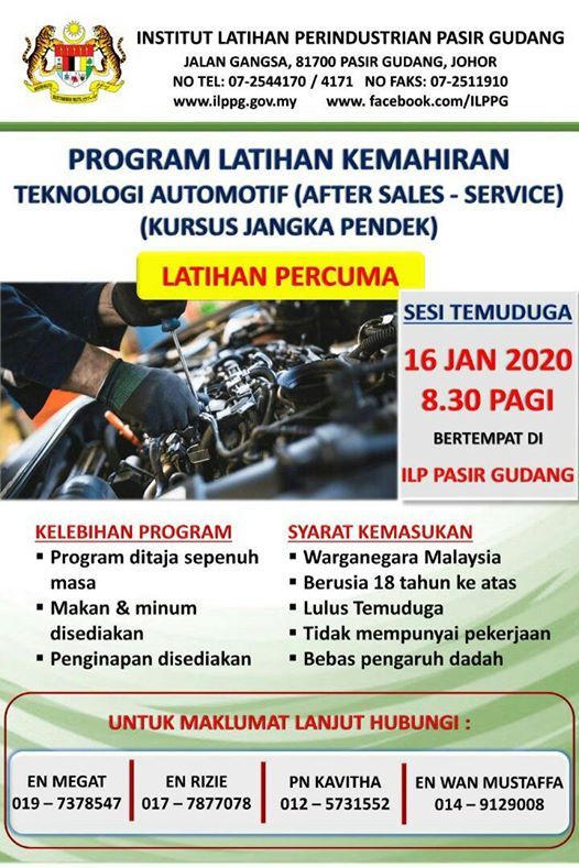 Latihan Kemahiran Percuma Automotif Ilp Pasir Gudang Pasir Ris January 16 2020 Allevents In