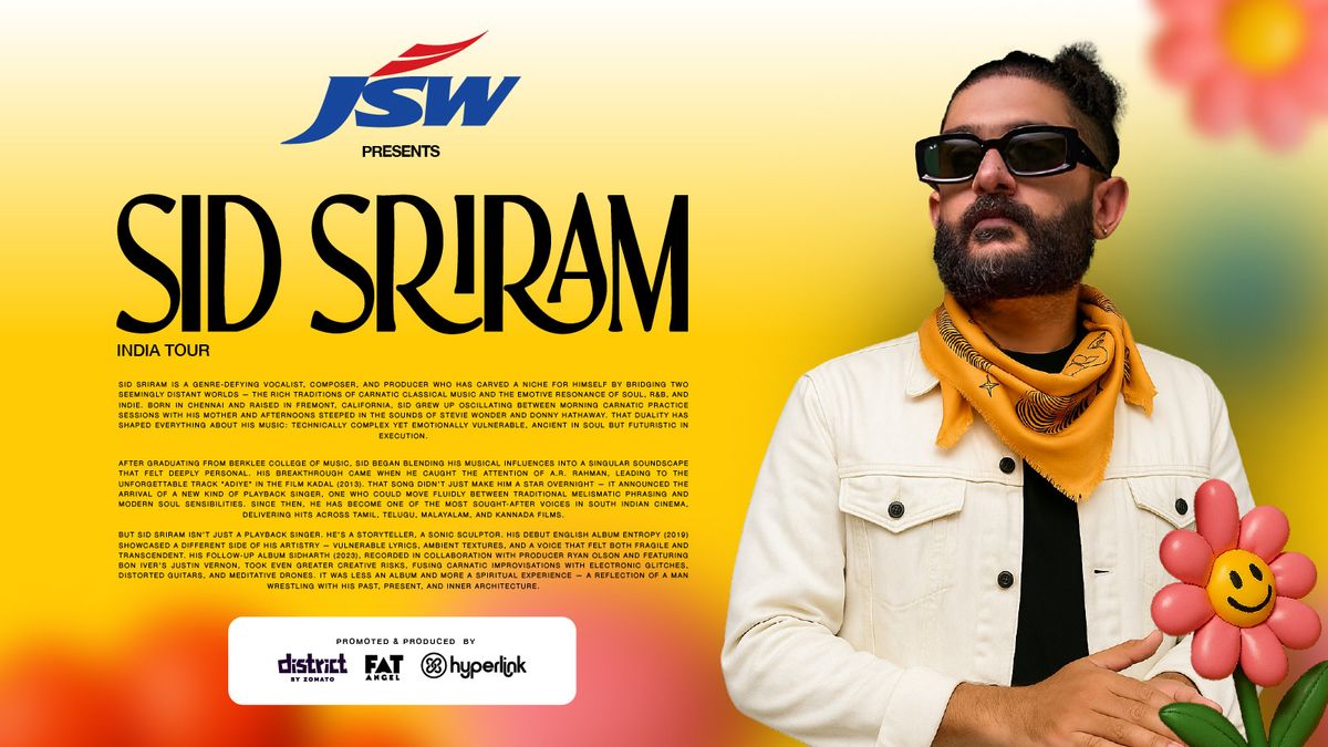 Sid Sriram Live in Concert, 22 November | Event in Bangalore | AllEvents