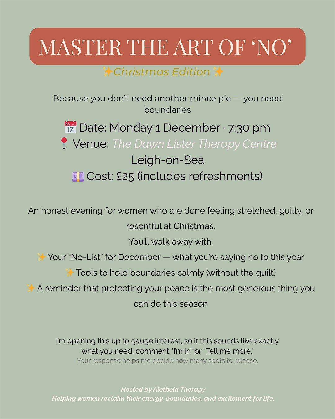 Master the Art of “No” — Christmas Edition, 1 December | Event in Southend-on-Sea | AllEvents