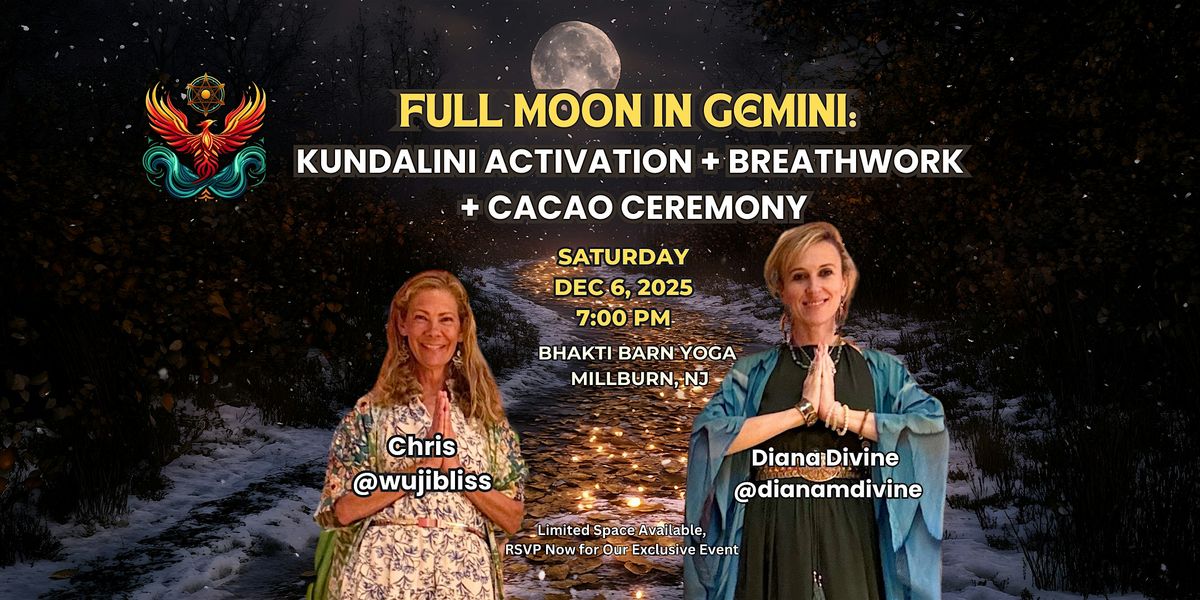 Kundalini Activation with Breathwork and Cacao  for Full Moon in Gemini, 6 December | Event in Millburn | AllEvents