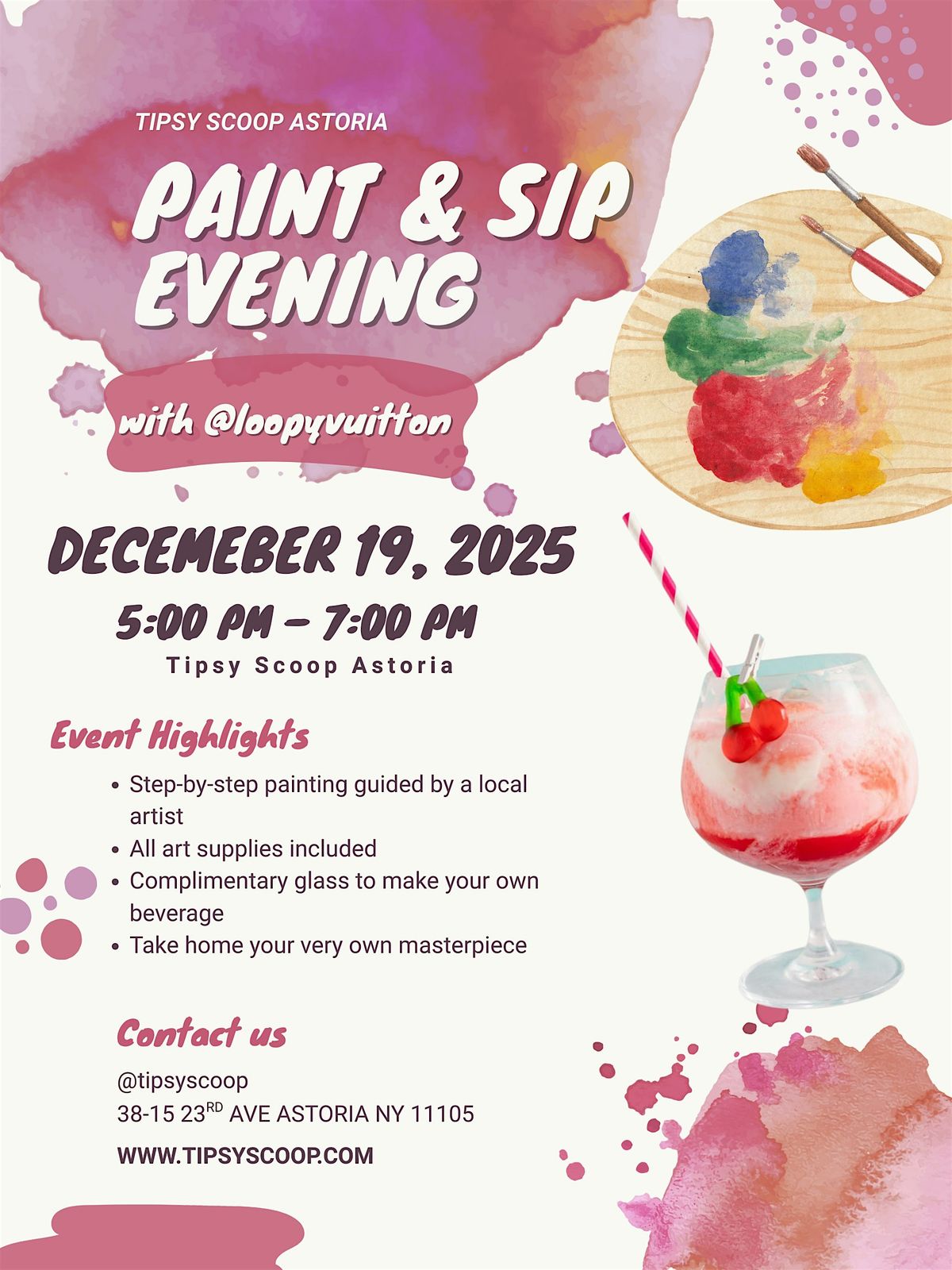 Paint & Sip Evening at Tipsy Scoop Queens, 19 December | Event in Queens | AllEvents