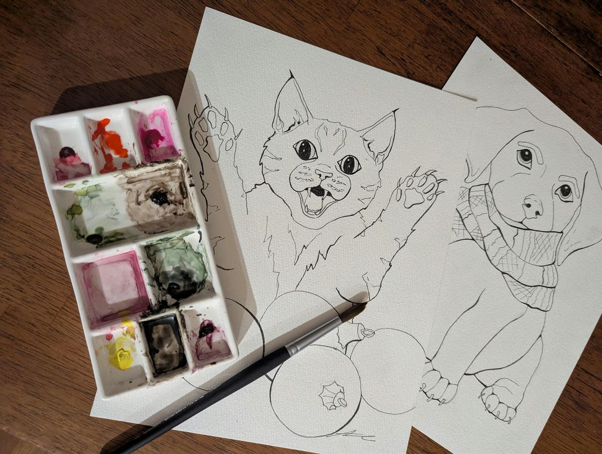 Watercolor Class and Social- Holiday Pets - Saturday, 13 December | Event in Oakland Park | AllEvents