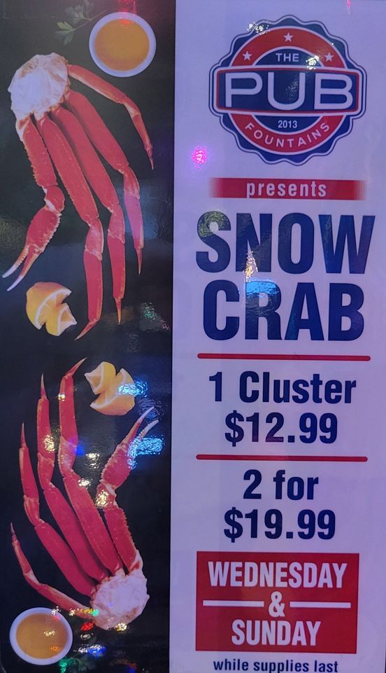 Wednesday and Sunday Crab Special, The Pub Fountains, Stafford