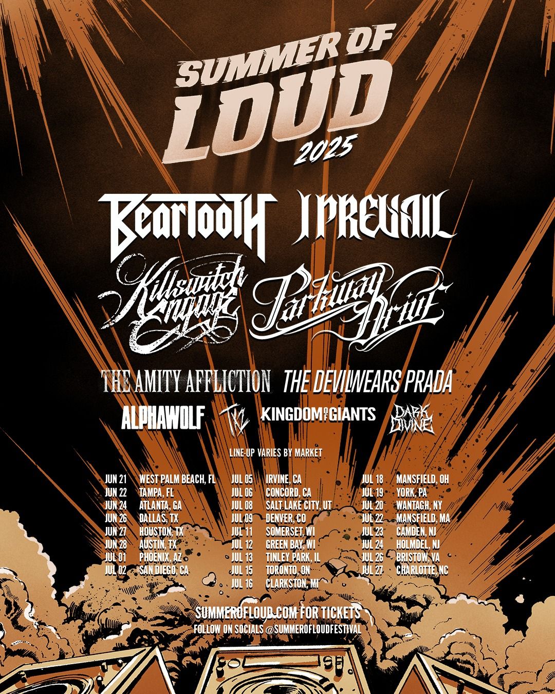 Summer of Loud: Parkway Drive, Killswitch Engage, I Prevail, Beartooth at PNC Bank Arts Center, 24 July | AllEvents