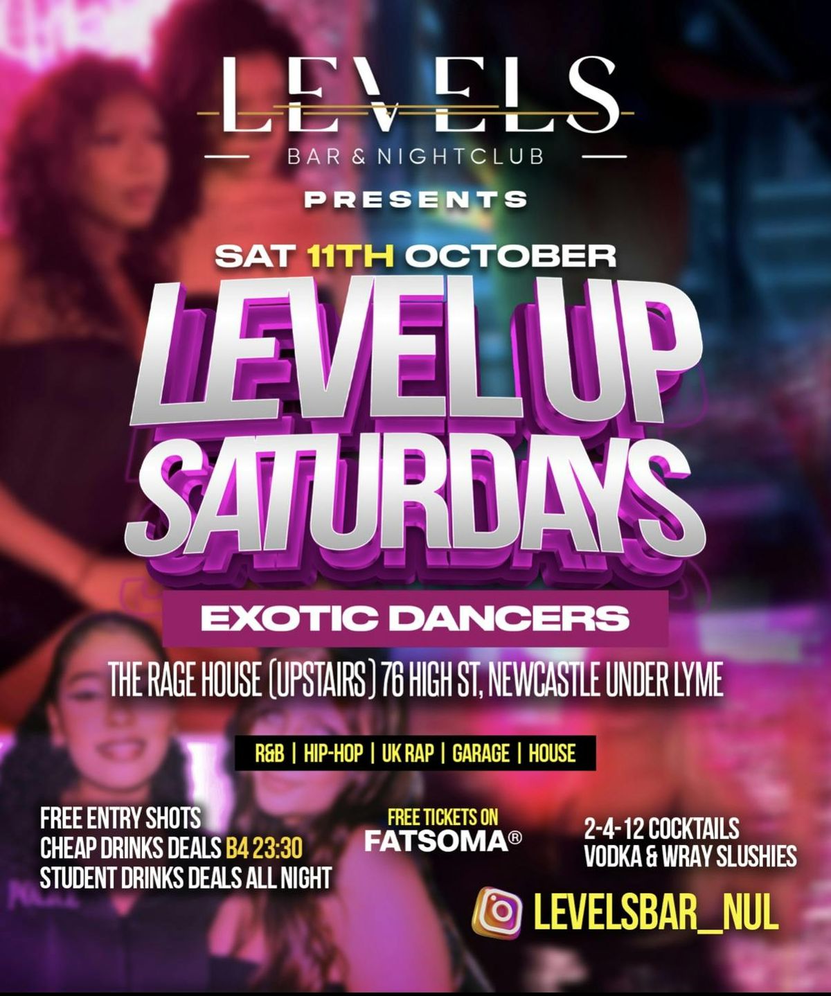 Level Up Saturdays - EXOTIC DANCERS , 11 October | Event in Newcastle-under-Lyme | AllEvents