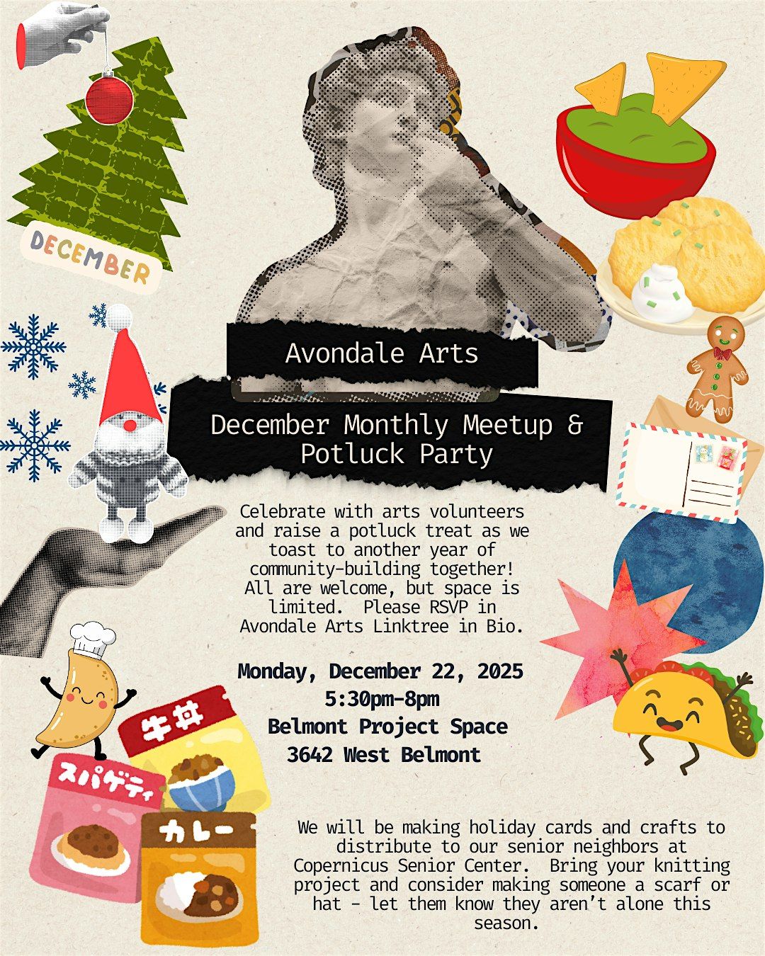 Avondale Arts December Monthly Meetup & Potluck Party, 22 December | Event in Chicago | AllEvents