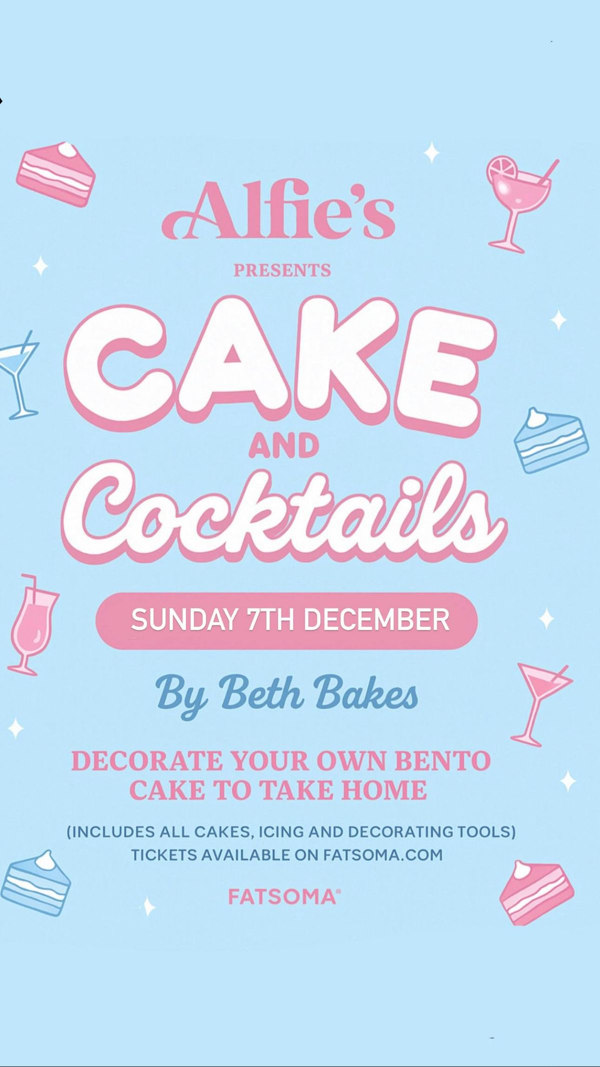 Cakes and cocktails- by Beth Bakes - Alfie’s Bar -  Sunday 7th December, 7 December | Event in Newcastle Upon Tyne