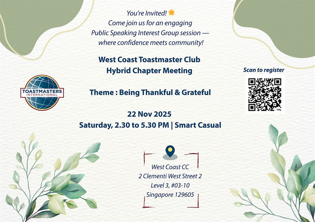West Coast Toastmasters Public Speaking Meet Up | Event in Clementi | AllEvents