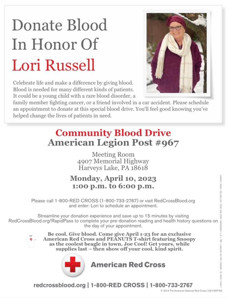 2nd Annual Blood Drive in honor of Lori Russell, Harveys Lake American