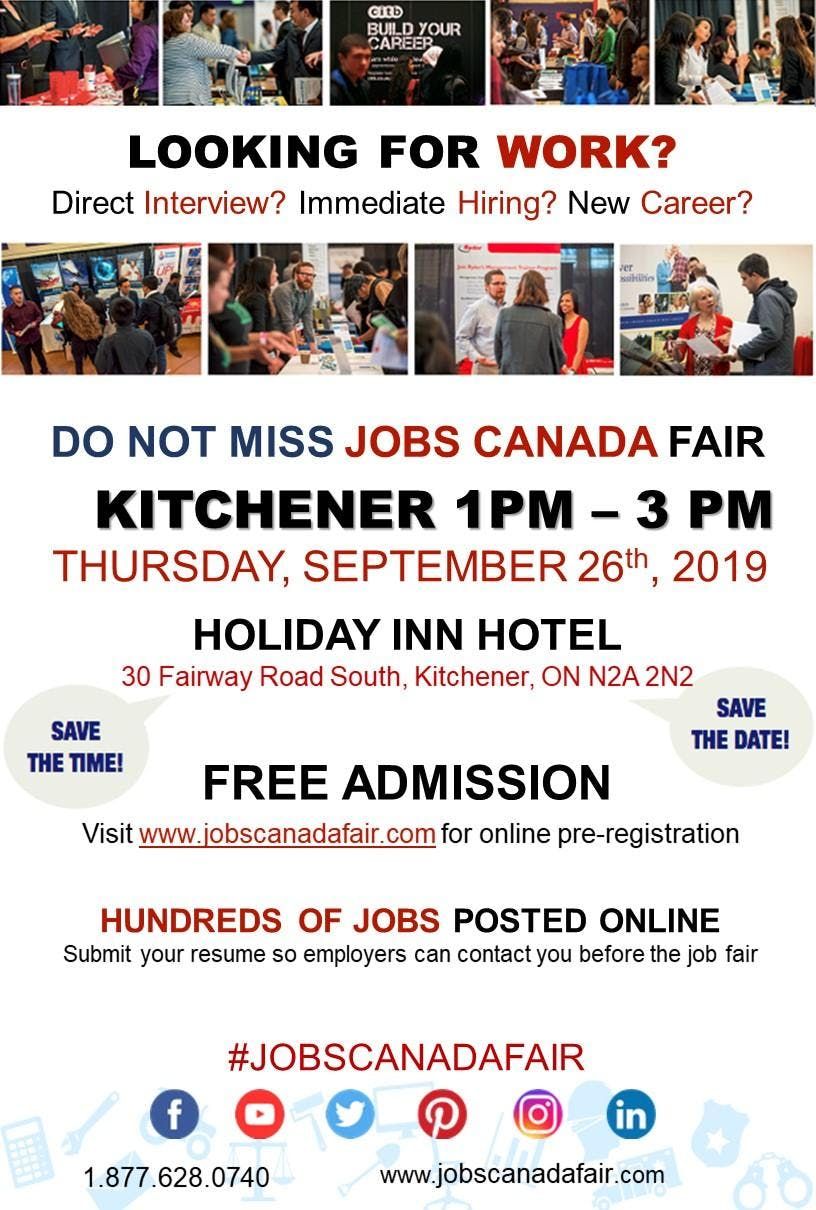 Kitchener Job Fair September 26th, 2019, Holiday Inn Hotel, Ontario