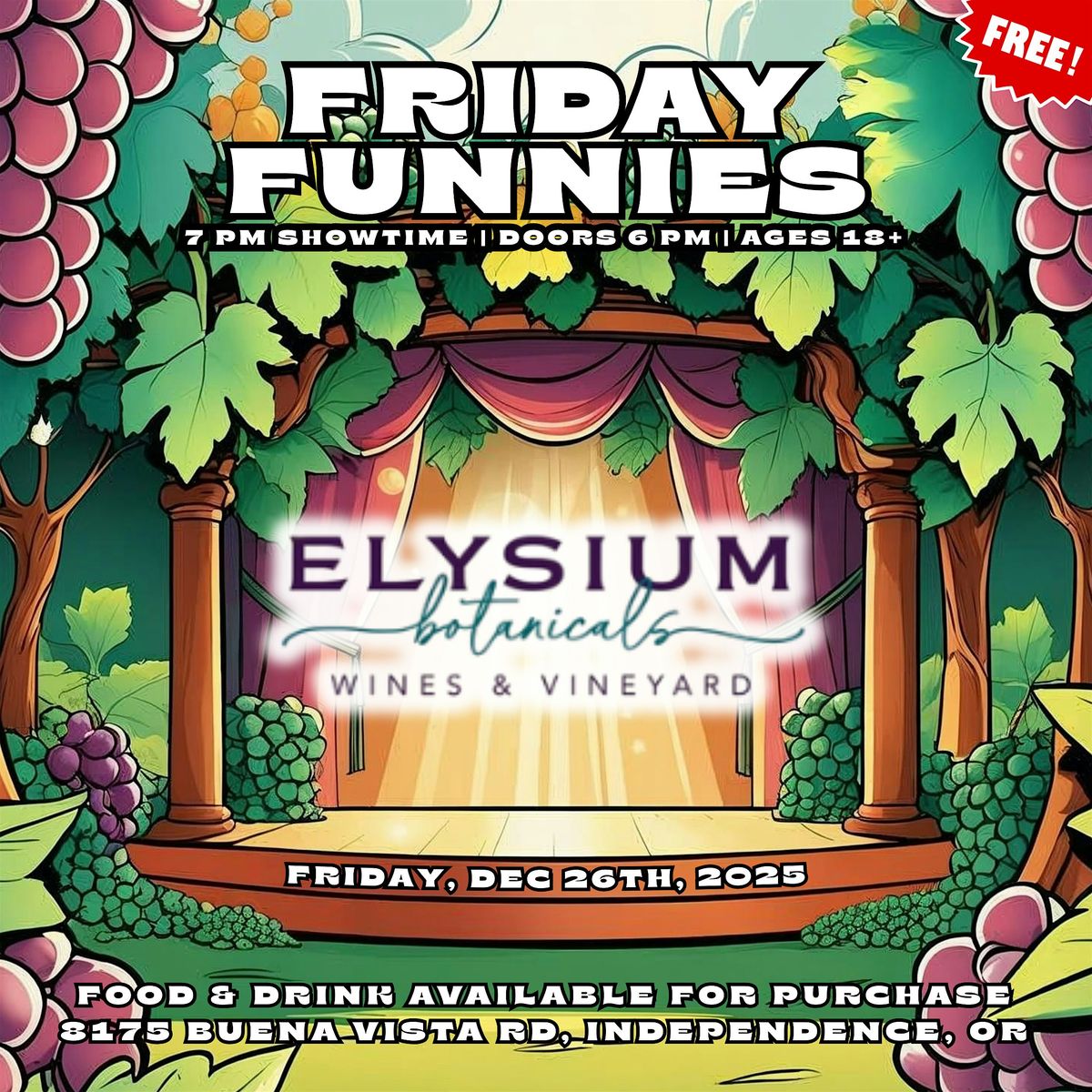 Friday Funnies @ Elysium Botanicals Wines & Vineyard in Independence, OR, 26 December | Event in Independence
