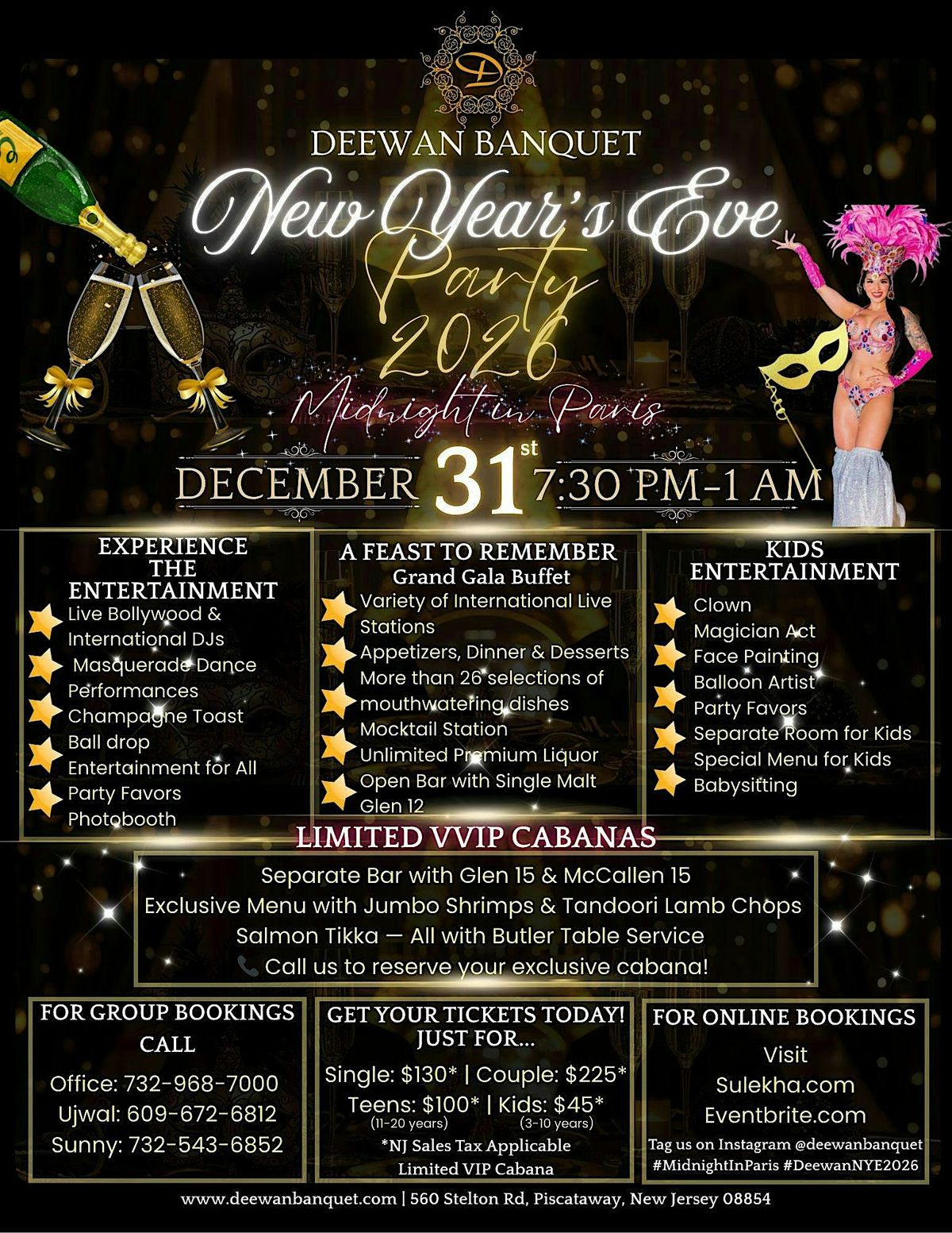 New Year's Eve 2026 at Deewan Banquet - Midnight in Paris, 31 December | Event in Piscataway | AllEvents