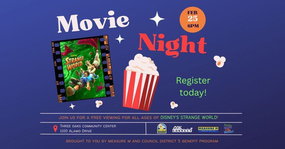 District 5 Movie Night Strange World, Three Oaks Community Center