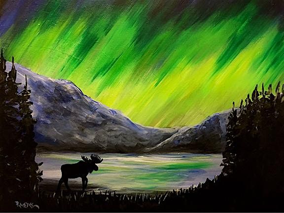 Northern Lights Moose - Tipsy Brush Painting Party!, 17 December | Event in Kila | AllEvents